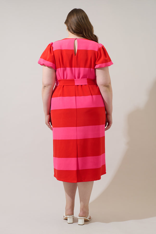 Sugarlips Lolli Stripe Senidy Puff Sleeve Midi Dress Curve