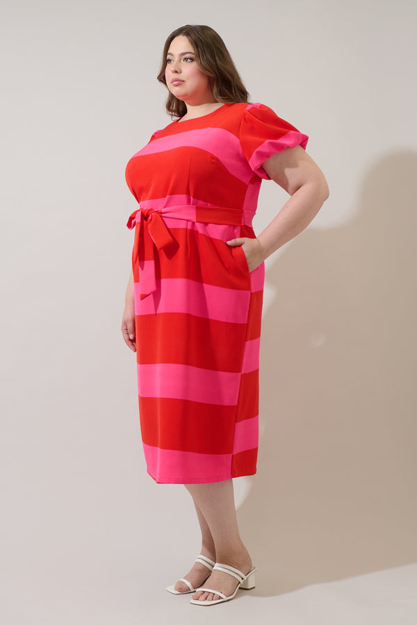 Sugarlips Lolli Stripe Senidy Puff Sleeve Midi Dress Curve