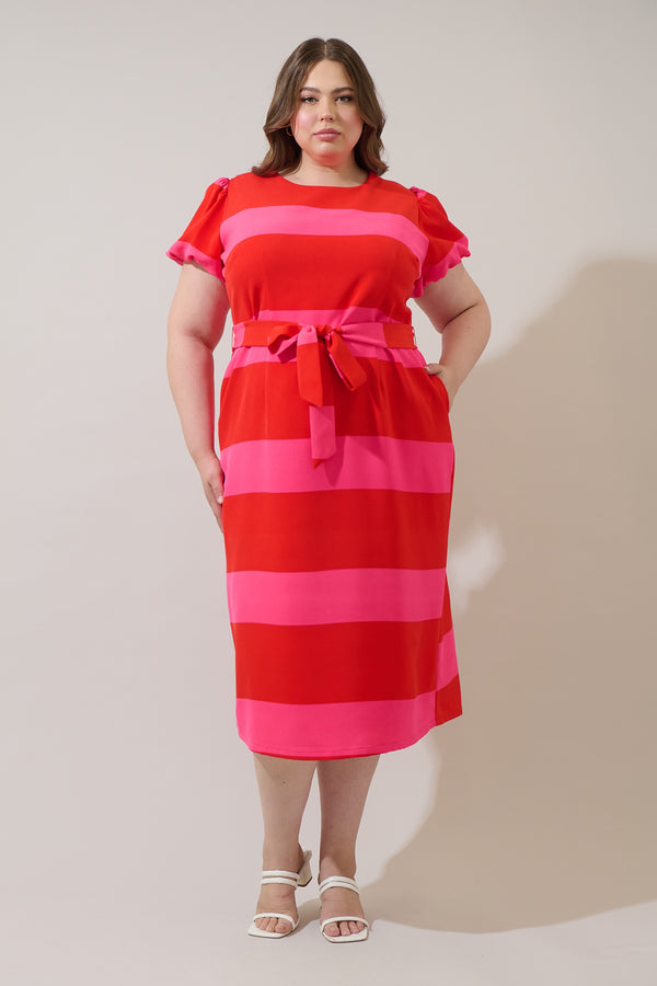 sugarlips Lolli Stripe Senidy Puff Sleeve Midi Dress Curve