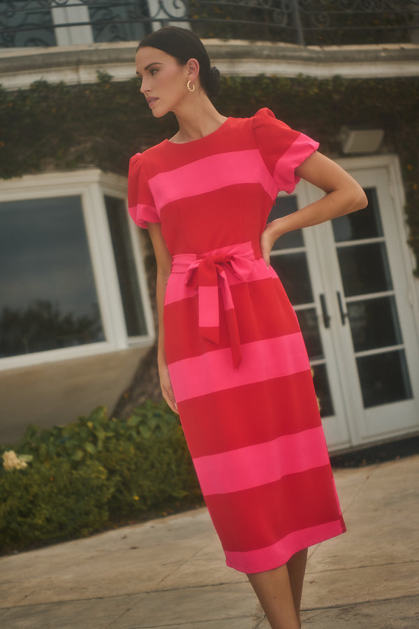 sugarlips Lolli Stripe Senidy Puff Sleeve Midi Dress