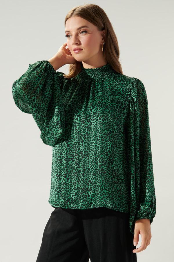 Sugarlips Loren Leopard Figaro Balloon Sleeve Blouse