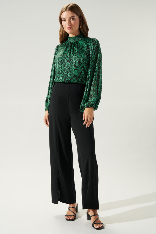 Sugarlips Loren Leopard Figaro Balloon Sleeve Blouse