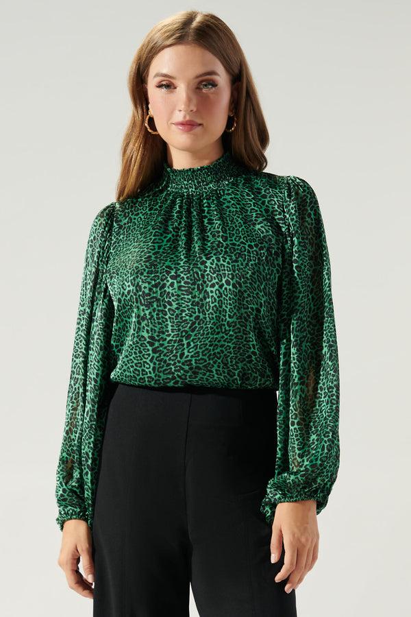 sugarlips Loren Leopard Figaro Balloon Sleeve Blouse