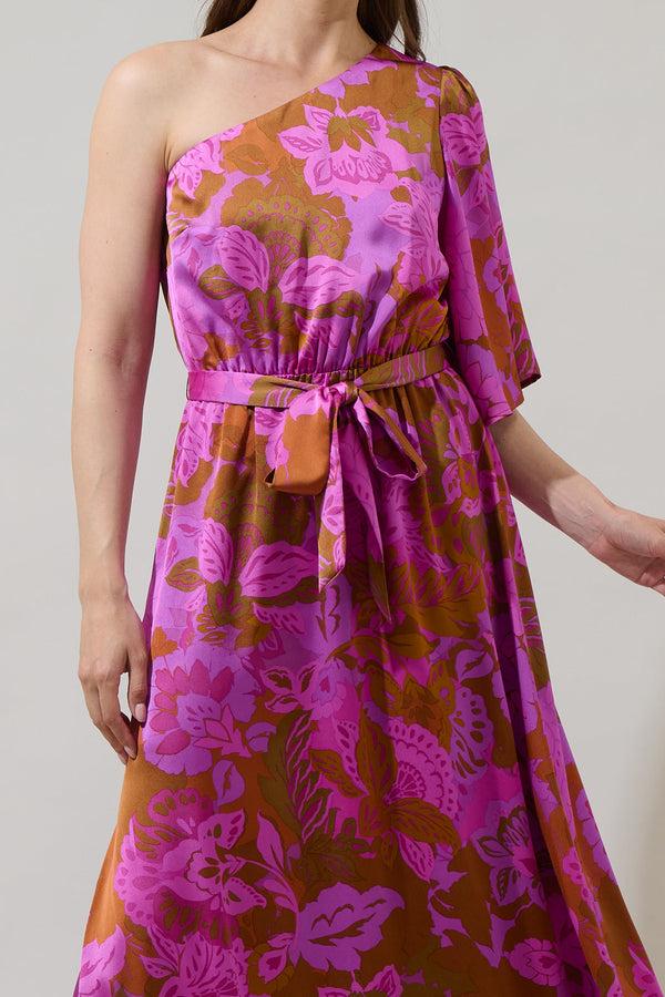 Sugarlips Lorian Floral Meara One Shoulder Satin Maxi Dress