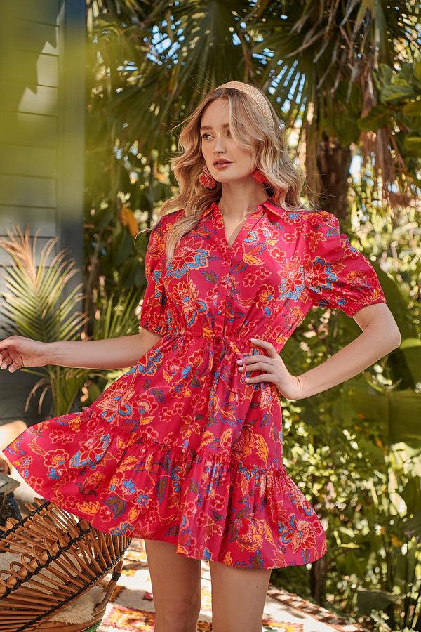 sugarlips Lorie Floral Stacie Button Down Mini Dress
