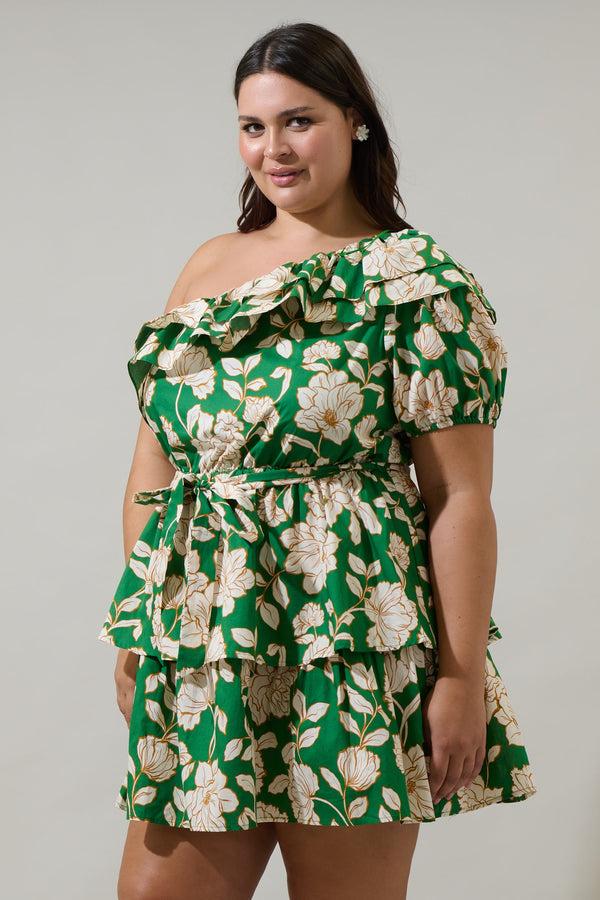 Sugarlips Lucena Floral Irene One Shoulder Mini Dress Curve