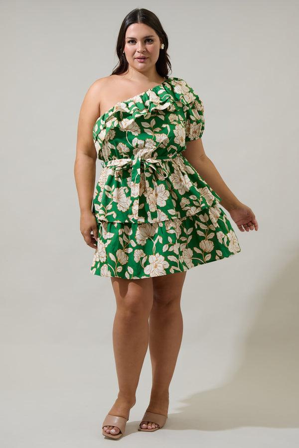 Sugarlips Lucena Floral Irene One Shoulder Mini Dress Curve
