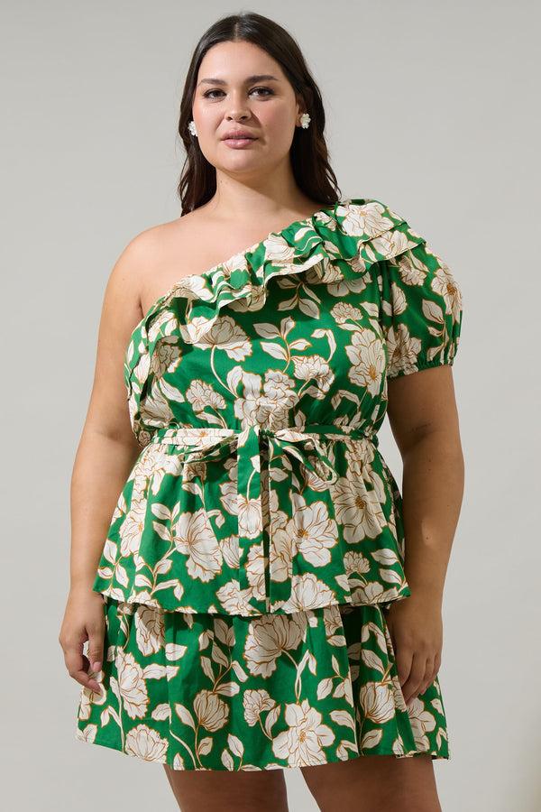 sugarlips Lucena Floral Irene One Shoulder Mini Dress Curve