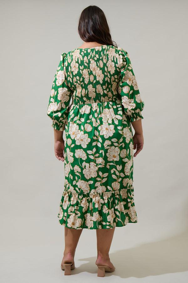 Sugarlips Lucena Floral Lemy Poplin Midi Dress Curve