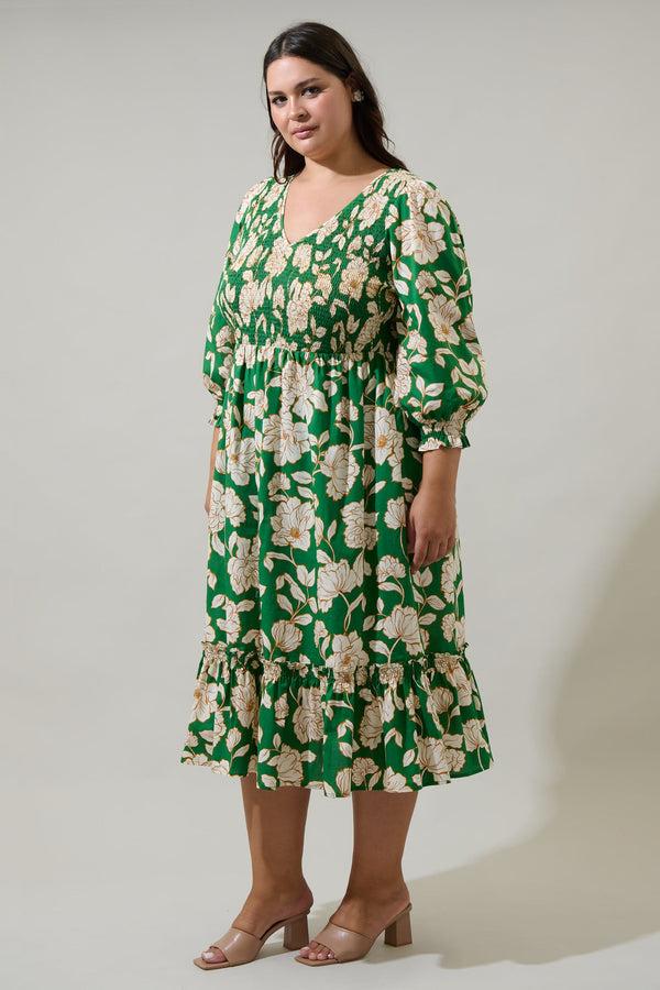 Sugarlips Lucena Floral Lemy Poplin Midi Dress Curve