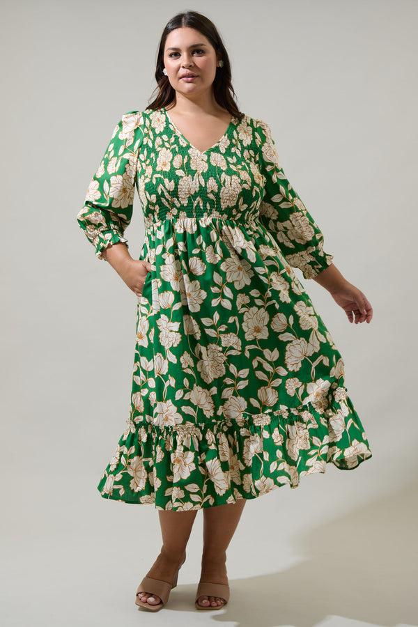 sugarlips Lucena Floral Lemy Poplin Midi Dress Curve