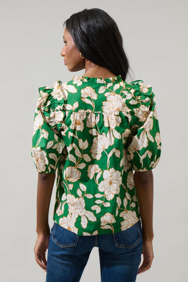 Sugarlips Lucena Floral Paz Poplin Short Sleeve Top