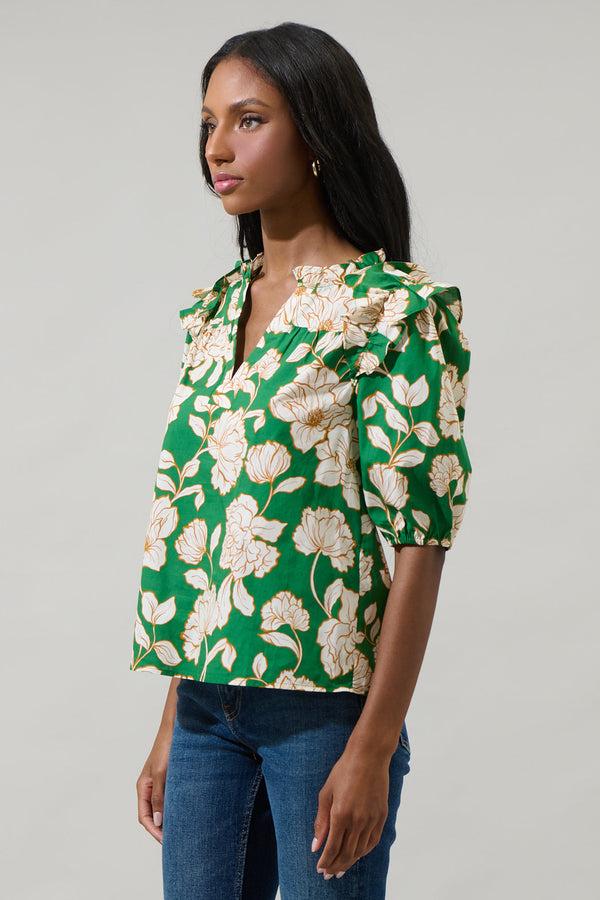 Sugarlips Lucena Floral Paz Poplin Short Sleeve Top