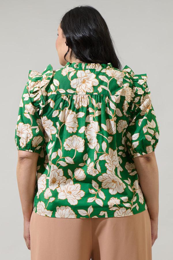 Sugarlips Lucena Floral Paz Poplin Short Sleeve Top Curve