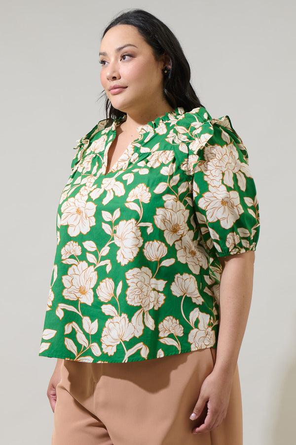 Sugarlips Lucena Floral Paz Poplin Short Sleeve Top Curve
