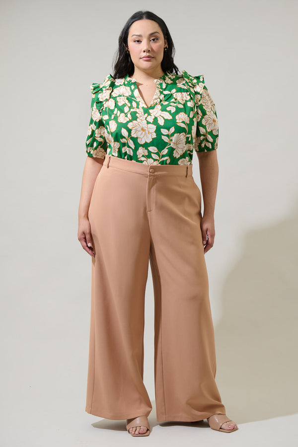 Sugarlips Lucena Floral Paz Poplin Short Sleeve Top Curve