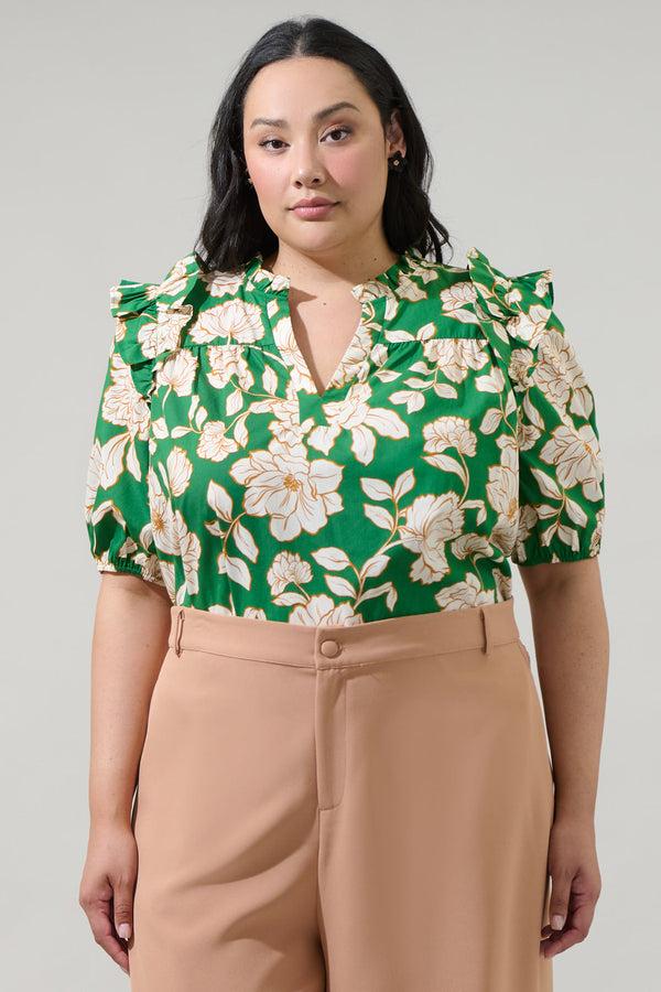 sugarlips Lucena Floral Paz Poplin Short Sleeve Top Curve