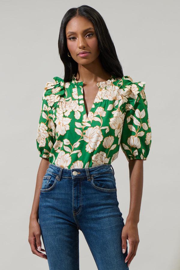 sugarlips Lucena Floral Paz Poplin Short Sleeve Top