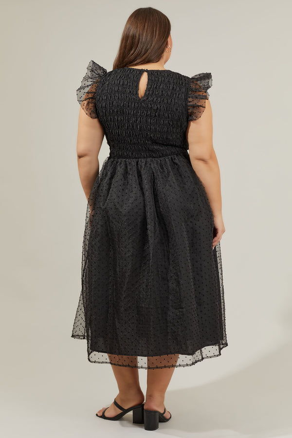 Sugarlips Lucille Organza Dot Smocked Midi Dress Curve