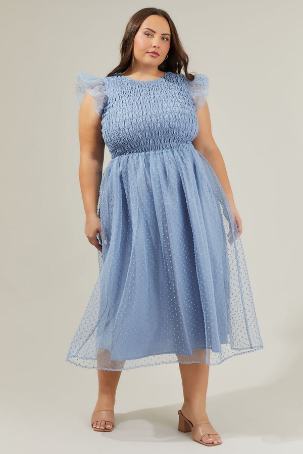 Sugarlips Lucille Organza Dot Smocked Midi Dress Curve