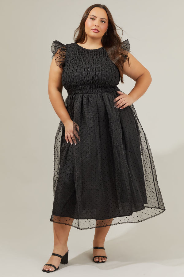 sugarlips Lucille Organza Dot Smocked Midi Dress Curve