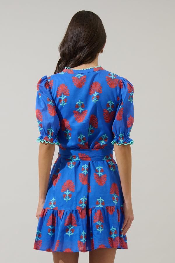 Sugarlips Lucinda Floral Negin Split Neck Mini Dress