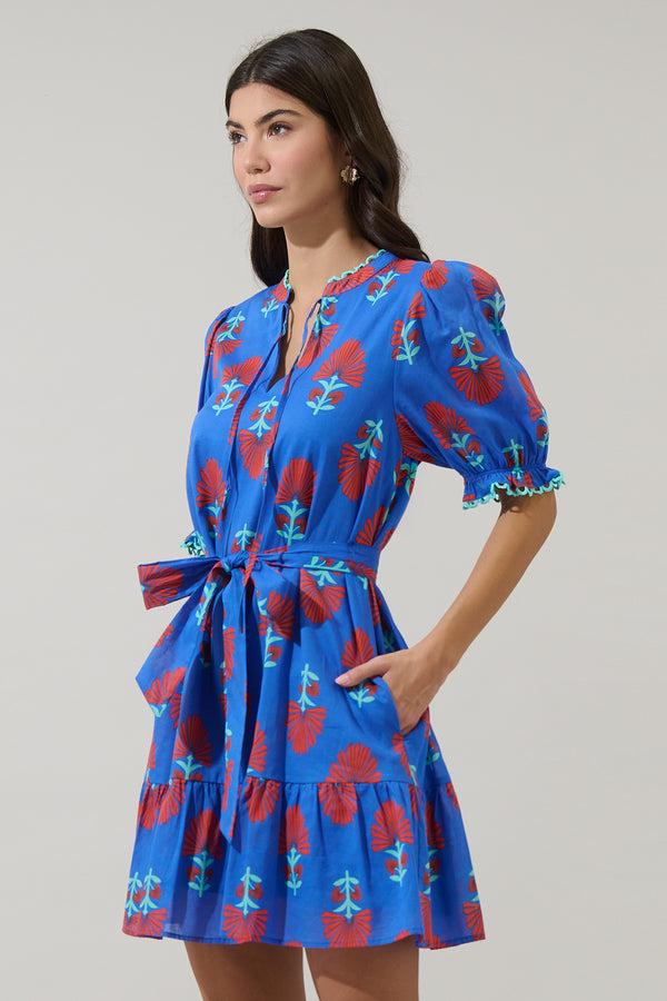 Sugarlips Lucinda Floral Negin Split Neck Mini Dress