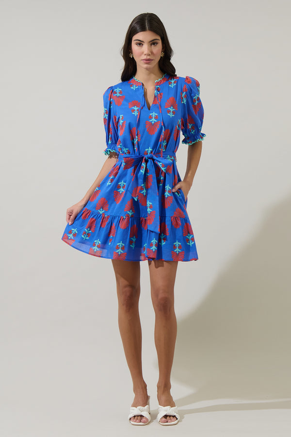 Sugarlips Lucinda Floral Negin Split Neck Mini Dress