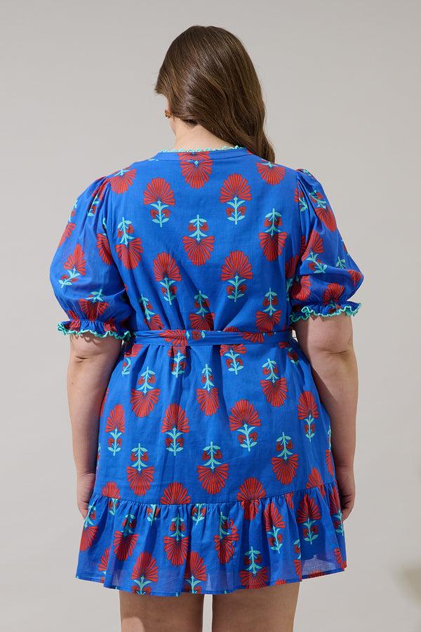 Sugarlips Lucinda Floral Negin Split Neck Mini Dress Curve