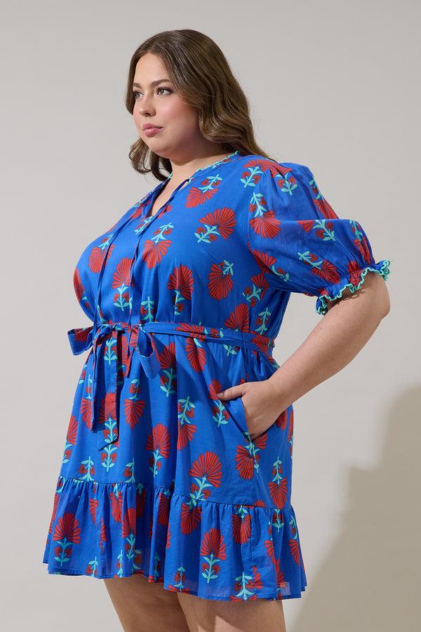 Sugarlips Lucinda Floral Negin Split Neck Mini Dress Curve