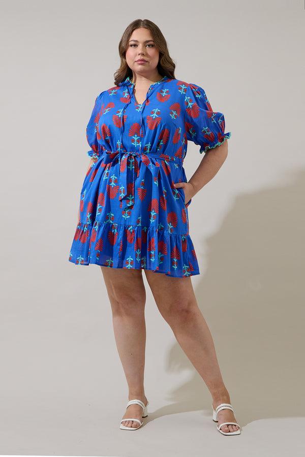 Sugarlips Lucinda Floral Negin Split Neck Mini Dress Curve