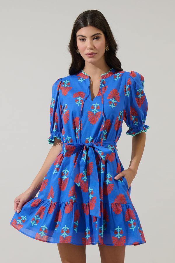 sugarlips Lucinda Floral Negin Split Neck Mini Dress