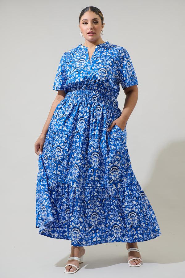 sugarlips Lulu Floral Belraj Poplin Maxi Dress Curve