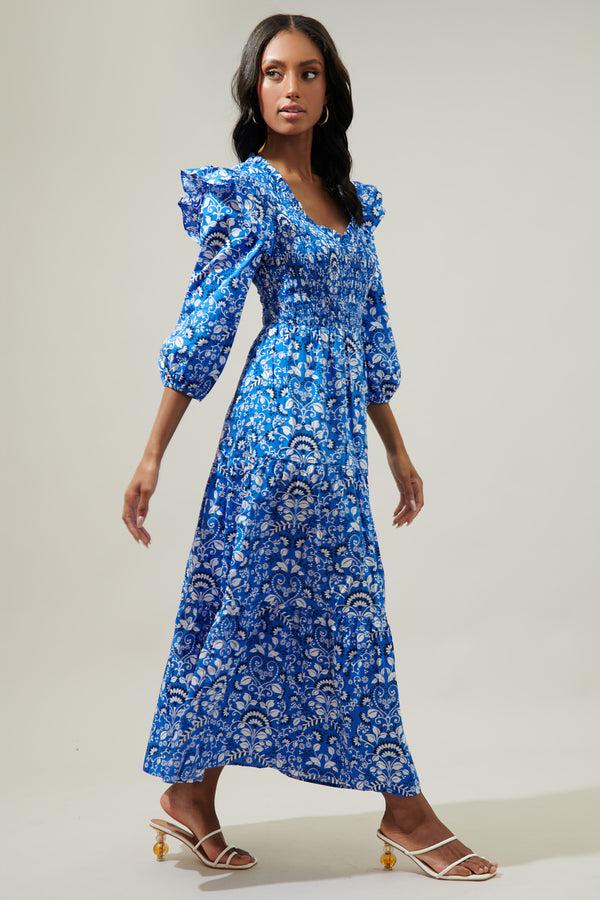 Sugarlips Lulu Floral Brighton Smocked Poplin Maxi Dress