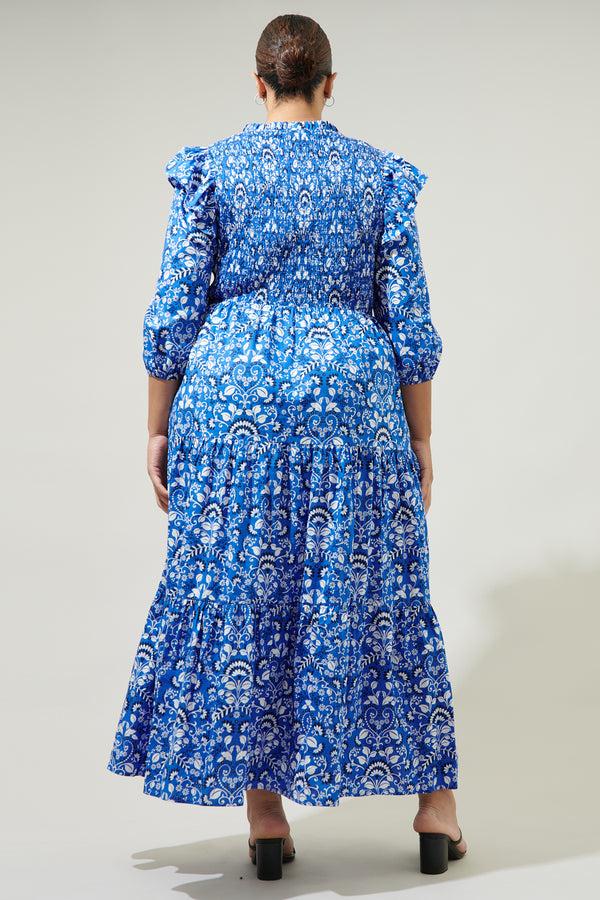 Sugarlips Lulu Floral Brighton Smocked Poplin Maxi Dress Curve