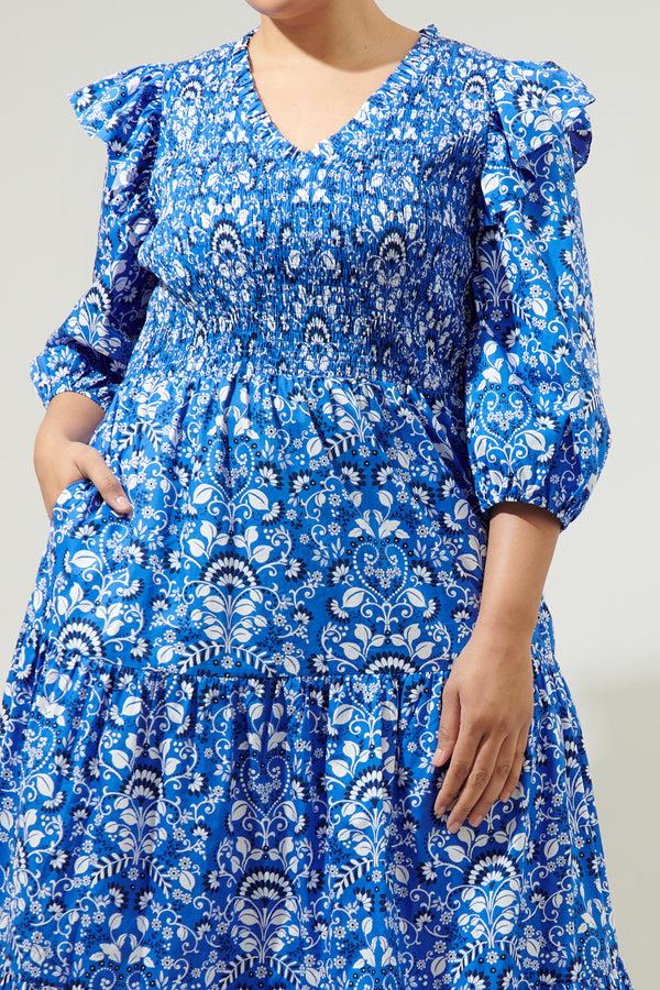 Sugarlips Lulu Floral Brighton Smocked Poplin Maxi Dress Curve