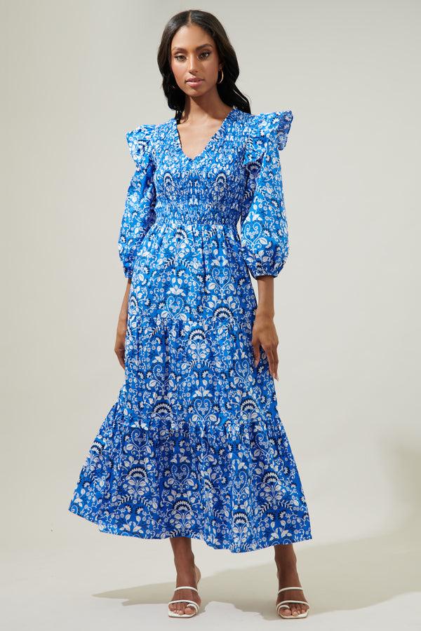 sugarlips Lulu Floral Brighton Smocked Poplin Maxi Dress