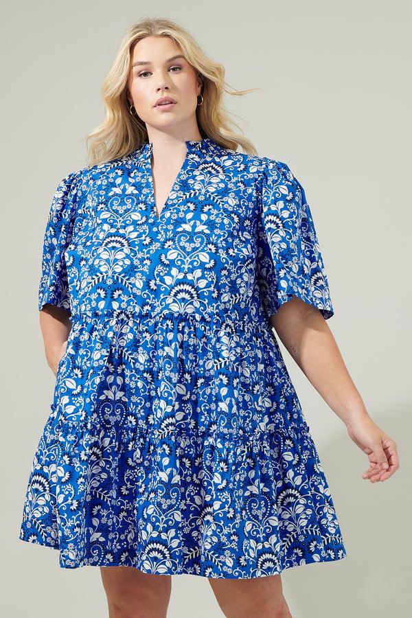 Sugarlips Lulu Floral Dixie Split Neck Shift Dress Curve
