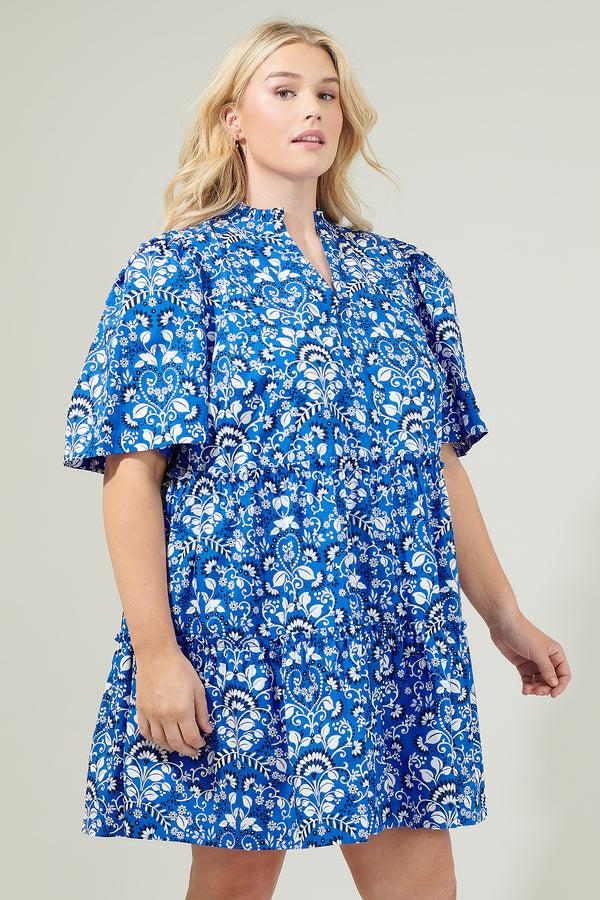 Sugarlips Lulu Floral Dixie Split Neck Shift Dress Curve