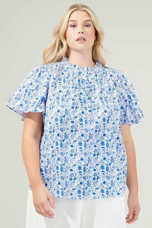 Sugarlips Luray Floral Lily Floral Ruffle Blouse Curve