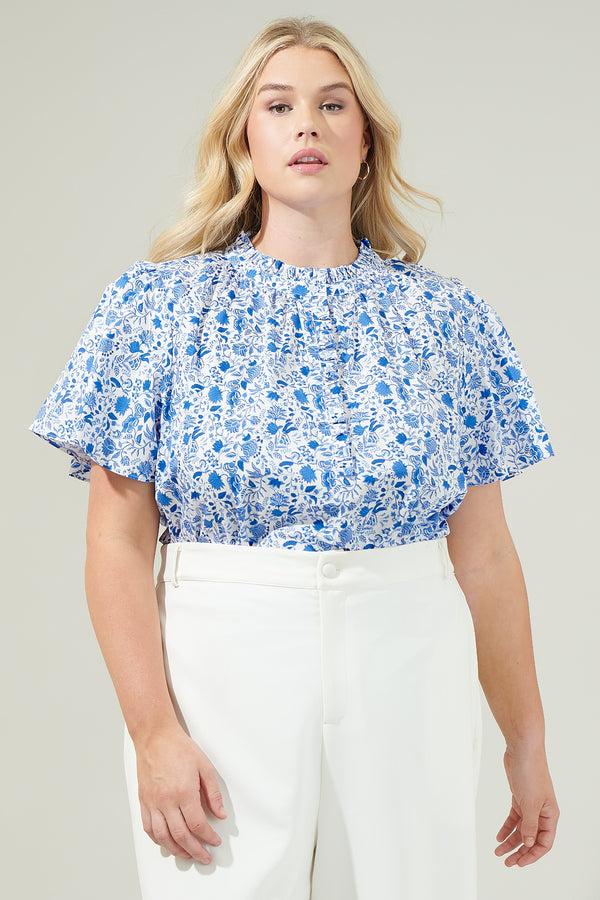 sugarlips Luray Floral Lily Floral Ruffle Blouse Curve