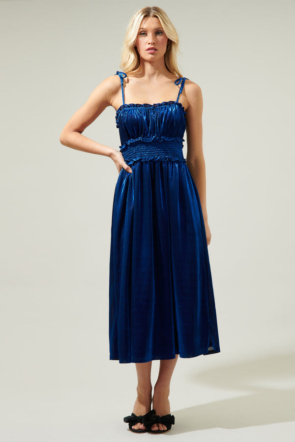 Sugarlips Lurelle Smocked Waist Tie Strap Poplin Midi Dress