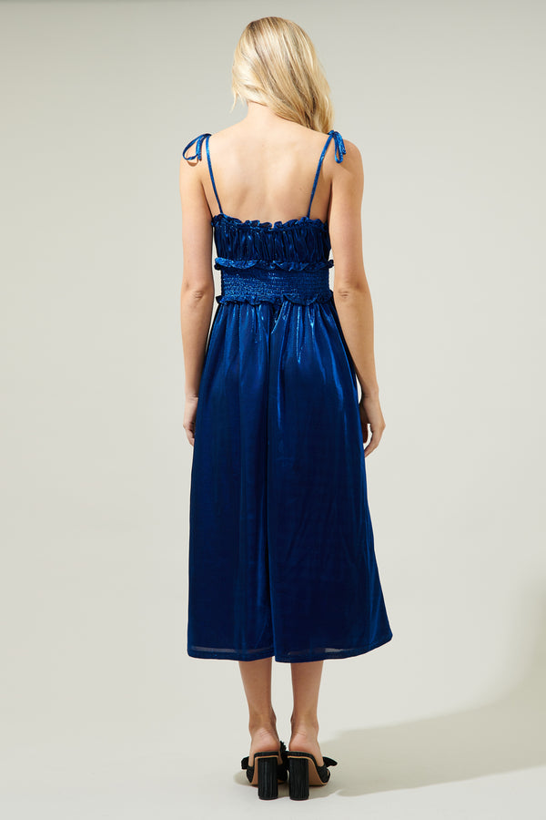 Sugarlips Lurelle Smocked Waist Tie Strap Poplin Midi Dress