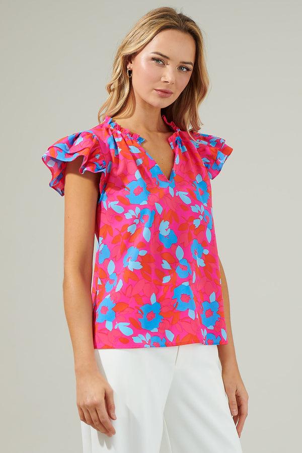 Sugarlips Lusma Floral Bellissima Ruffle Sleeve Top