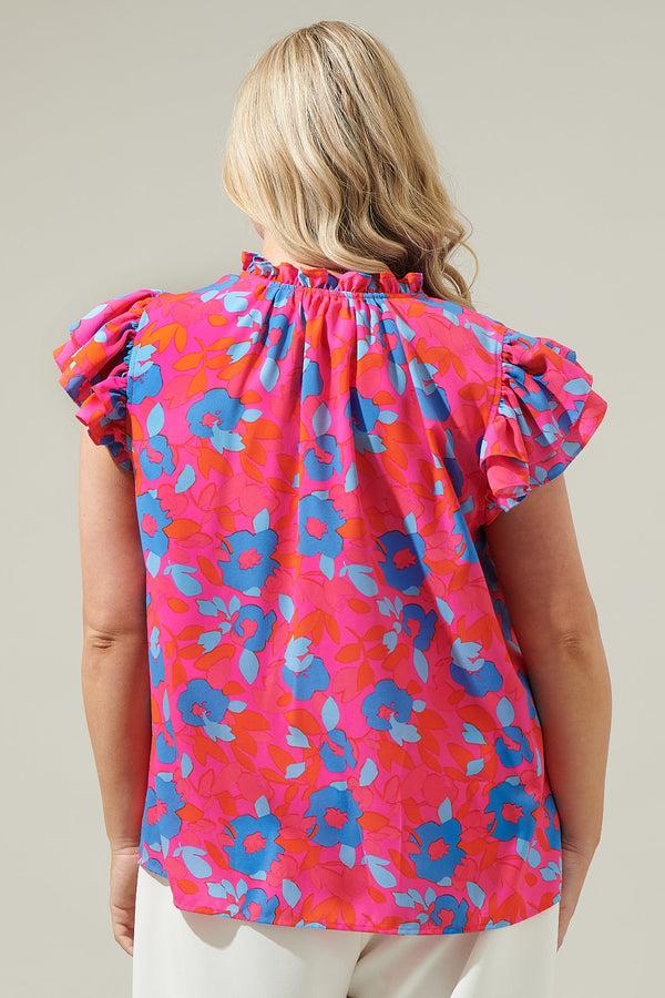 Sugarlips Lusma Floral Bellissima Ruffle Sleeve Top Curve