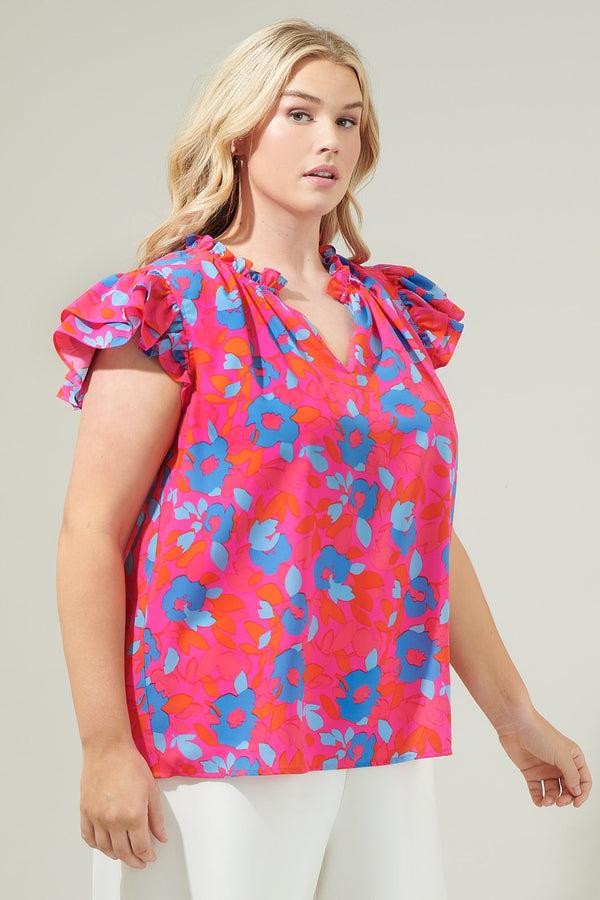 Sugarlips Lusma Floral Bellissima Ruffle Sleeve Top Curve