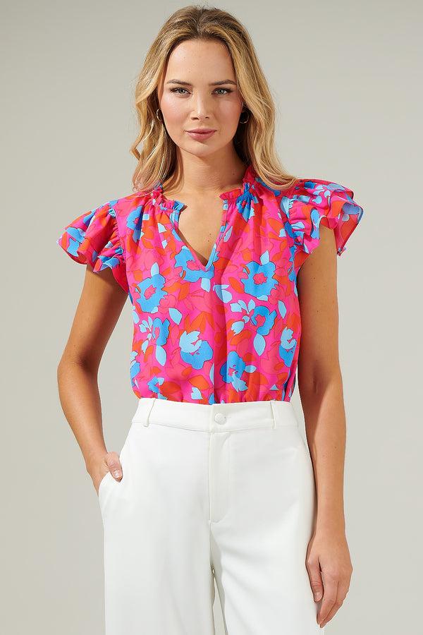 sugarlips Lusma Floral Bellissima Ruffle Sleeve Top