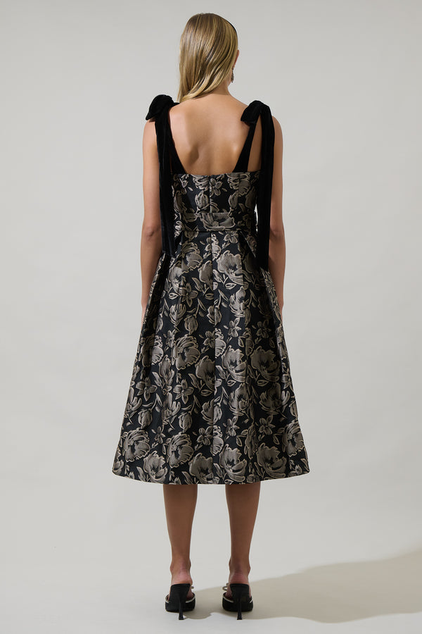Sugarlips Lyla Jacquard Floral Dina Pleated Midi Dress