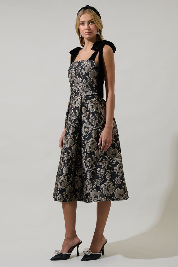 Sugarlips Lyla Jacquard Floral Dina Pleated Midi Dress