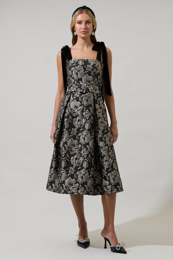 sugarlips Lyla Jacquard Floral Dina Pleated Midi Dress